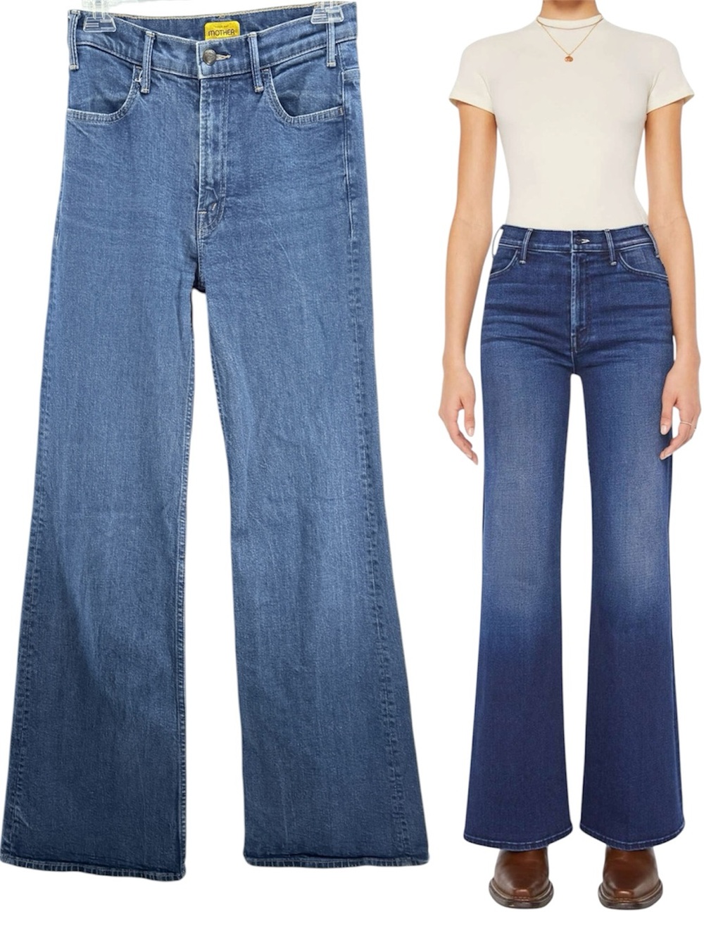 MOTHER The Hustler Roller Bonafide Heel Wide Leg Jeans Medium Wash Size 27